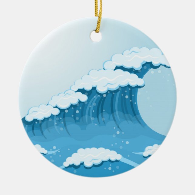 Blue Wave Surf and Ocean Ceramic Ornament (Front)