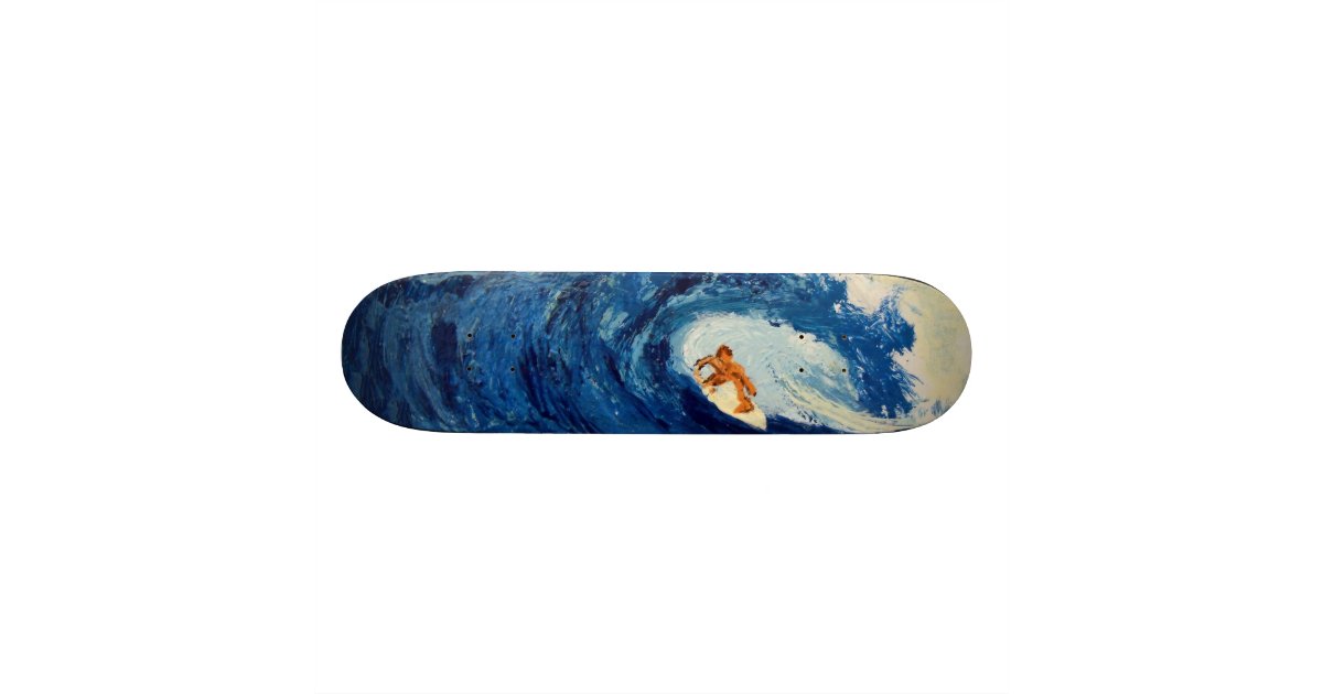 Blue Wave Surfer Surfing Skateboard Deck Design Zazzle Com