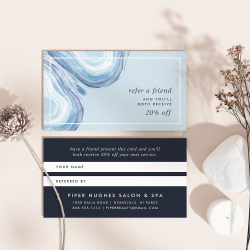 Blue Wave Watercolor Geode Referral Card