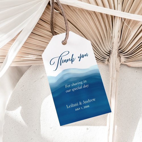 Blue Wave Watercolor Thank You  Gift Tag