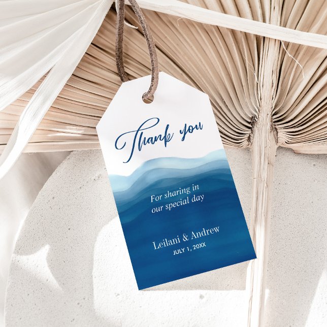 Blue Wave Watercolor Thank You | Gift Tag (Blue ombre watercolor wave wedding thank you gift tag perfect for thanking your beach wedding guests)