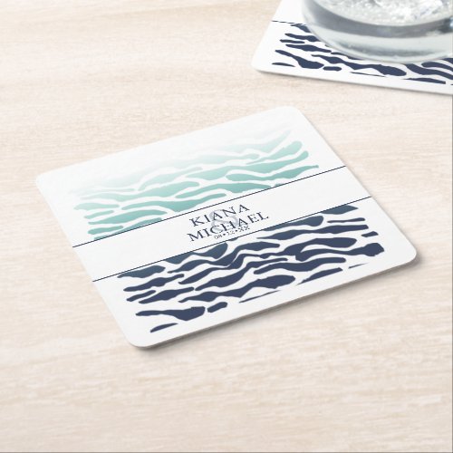Blue Wave Wedding ID836 Square Paper Coaster