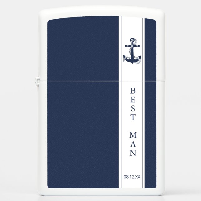Blue Wave Wedding Wht/Navy Best Man ID836 Zippo Lighter (Front)