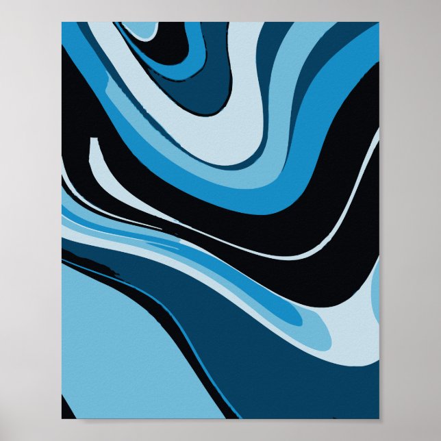 Blue Waves Abstract Art Poster (Front)