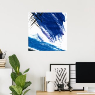 Blue waves abstract watercolor contemporary art poster