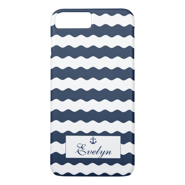 Blue Waves Anchor Monogram Case-Mate iPhone Case (Back)