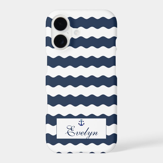 Blue Waves Anchor Monogram Iphone Case (Back)