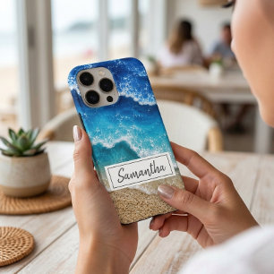 Blue Waves and Sand Resin Look Personalized iPhone 17 Case