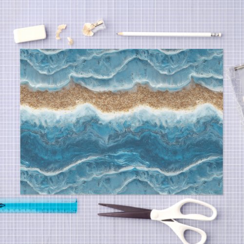 Blue Waves and Sand Resin look Tissue Paper
