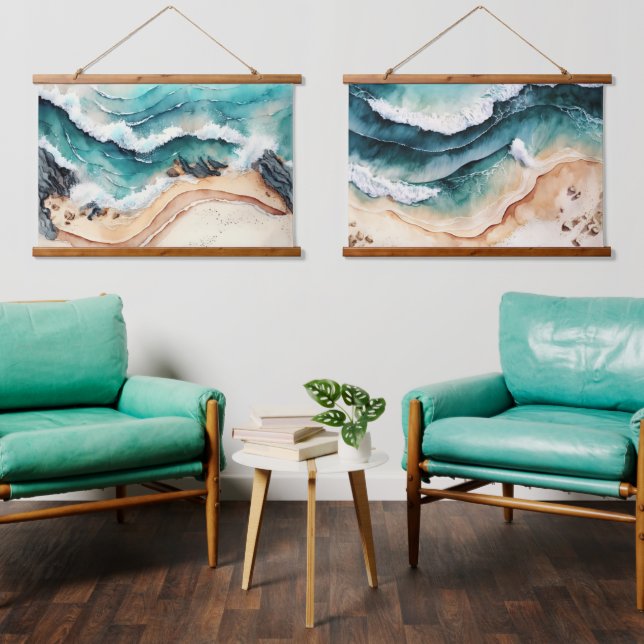 Blue Waves at the Beach Hanging Tapestry (Living Room)