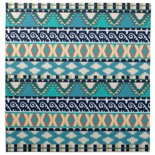 Blue Waves Boho Earth Tones Tribal Pattern Cloth Napkin