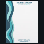 Blue Waves Border Surf Ocean Water Spa Letterhead<br><div class="desc">Blue and teal waves form a border on the left side of this letterhead for a surf shop.  Could be used for any business related to water,  from hot tubs and spas to seafood restaurants,  or a beachside resort.</div>