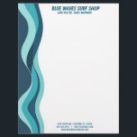 Blue Waves Border Surf Ocean Water Spa Letterhead<br><div class="desc">Blue and teal waves form a border on the left side of this letterhead for a surf shop.  Could be used for any business related to water,  from hot tubs and spas to seafood restaurants,  or a beachside resort.</div>