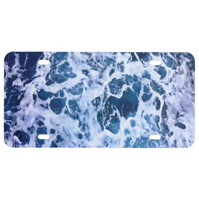 Blue Waves By The Ocean License Plate Frame (Front)
