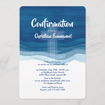 Blue Waves Confirmation Invitation by PixiePrints at Zazzle