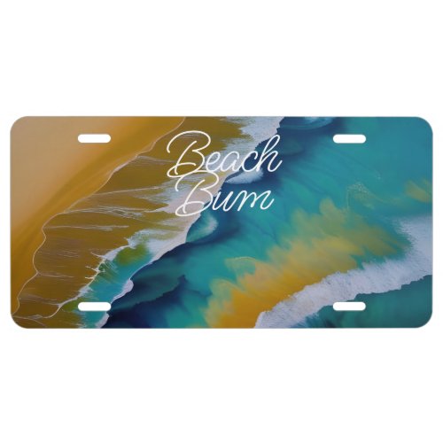 Blue Waves Crashing on Sandy Beach License Plate