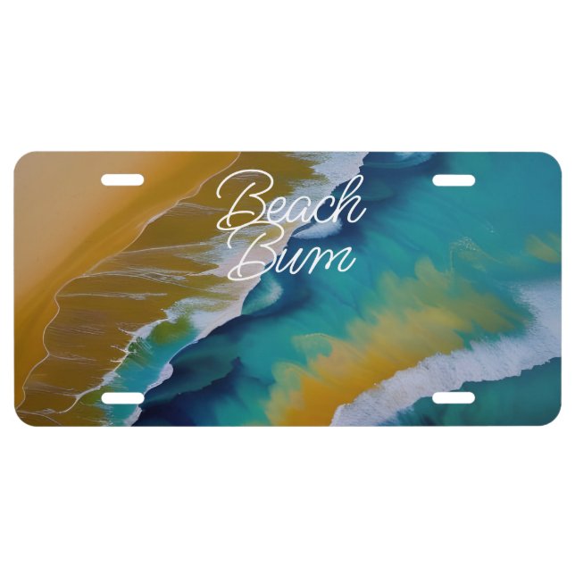 Blue Waves Crashing on Sandy Beach License Plate (Front)
