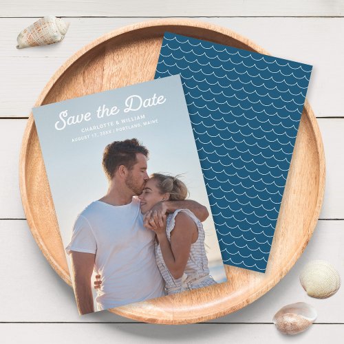 Blue Waves Full Photo Save the Date Card
