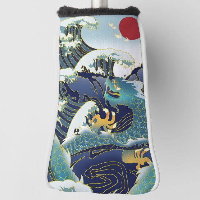 Blue Waves Green Dragon Red Sun Golf Head Cover (Rotate 90)