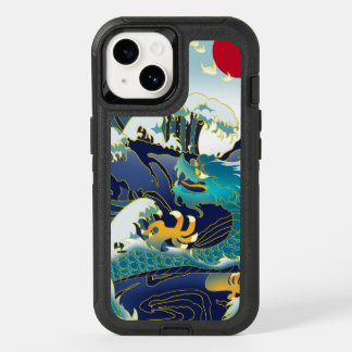 Blue Waves Green Dragon Red Sun  OtterBox iPhone 14 Case