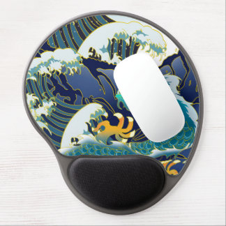 Blue Waves Green Dragon Red Sun Skateboard Gel Mouse Pad