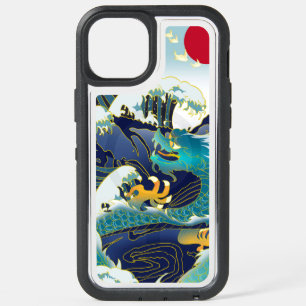 Blue Waves Green Dragon Red Sun Skateboard iPhone 15 Plus Case