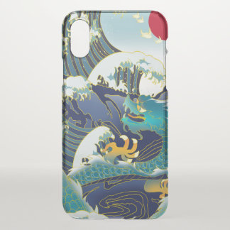 Blue Waves Green Dragon Red Sun iPhone XS Case
