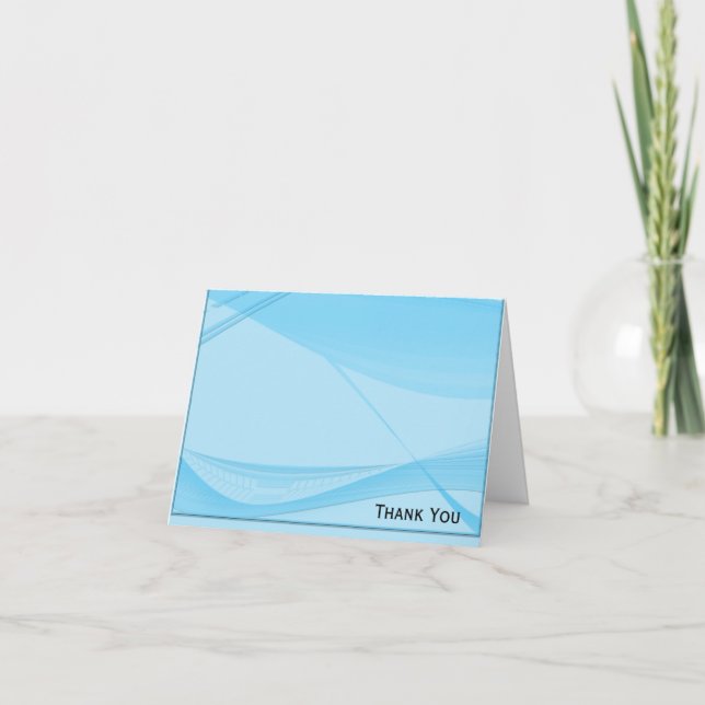 Blue Waves Letterpress Thank You Card (Front)