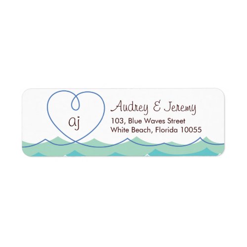 Blue Waves Loopy Heart Beach Wedding Address Label