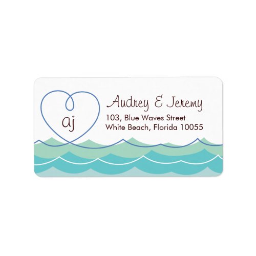 Blue Waves Loopy Heart Beach Wedding Address Label