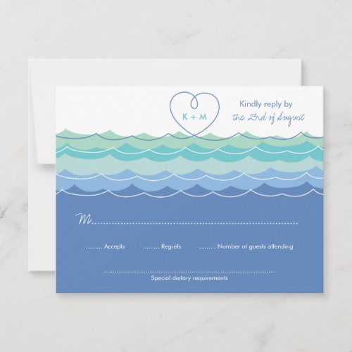 Blue Waves Loopy Heart Beach Wedding RSVP Card