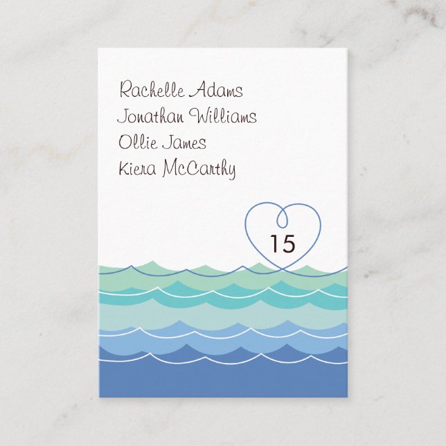 Blue Waves Loopy Heart Guest Escort Place Card (Front)