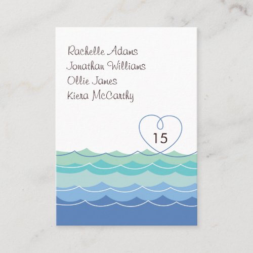 Blue Waves Loopy Heart Guest Escort Place Card Business Card Template