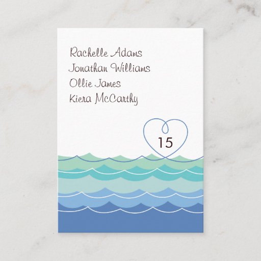 Customizable Blue Waves Loopy Heart Guest Escort Place Card Business Card Template