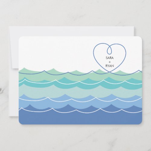 Blue Waves Loopy Heart Engagement Party Invitation