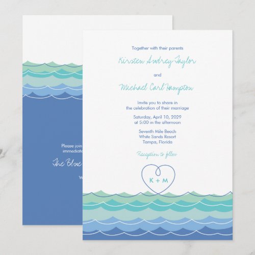 Blue Waves Loopy Heart Beach Wedding Invitation