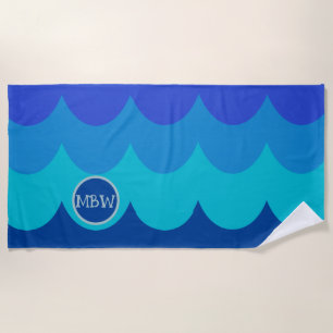 Blue Waves Monogram Beach Towel