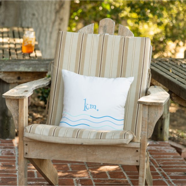 Blue Waves Monogram Outdoor Pillow (Chair)