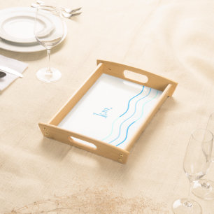 Blue Waves Monogram Serving Tray