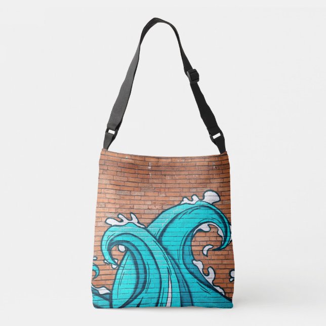 Blue Waves Mural Wall Graffiti Street Art Crossbody Bag (Back)