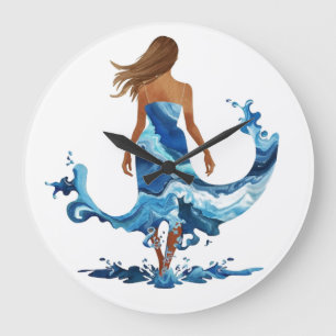 Blue Waves Ocean Girl Large Clock