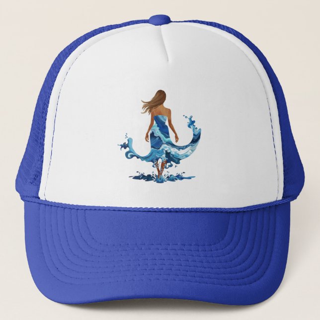 Blue Waves Ocean Girl Trucker Hat (Front)