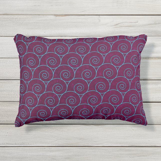 Blue Waves on Purple Outdoor Pillow (Front)
