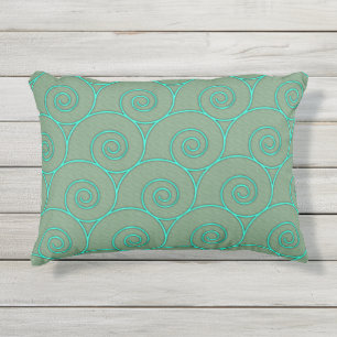 Blue Waves on Sage Green Outdoor Pillow
