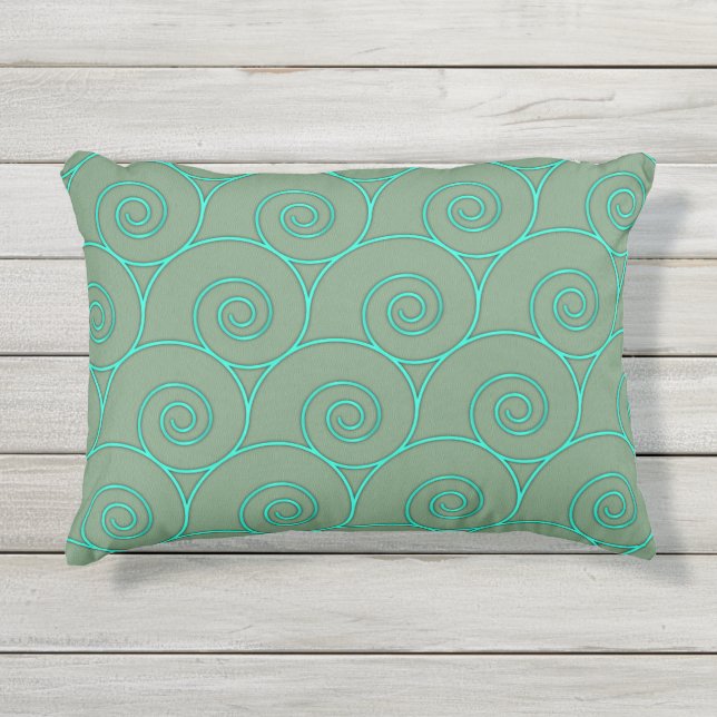 Blue Waves on Sage Green  Outdoor Pillow (Front)