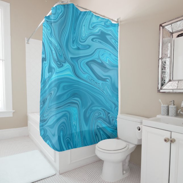 Blue Waves Painting | Best abstract painting Shower Curtain (In Situ)