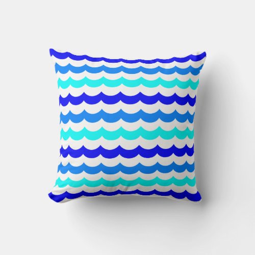 Blue Waves Pattern Throw Pillow