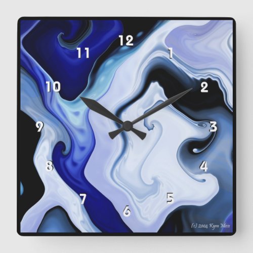 Blue Waves Square Clock