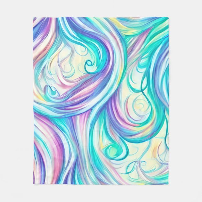 Blue Waves Twirls and Swirls Pattern Fleece Blanket (Front)