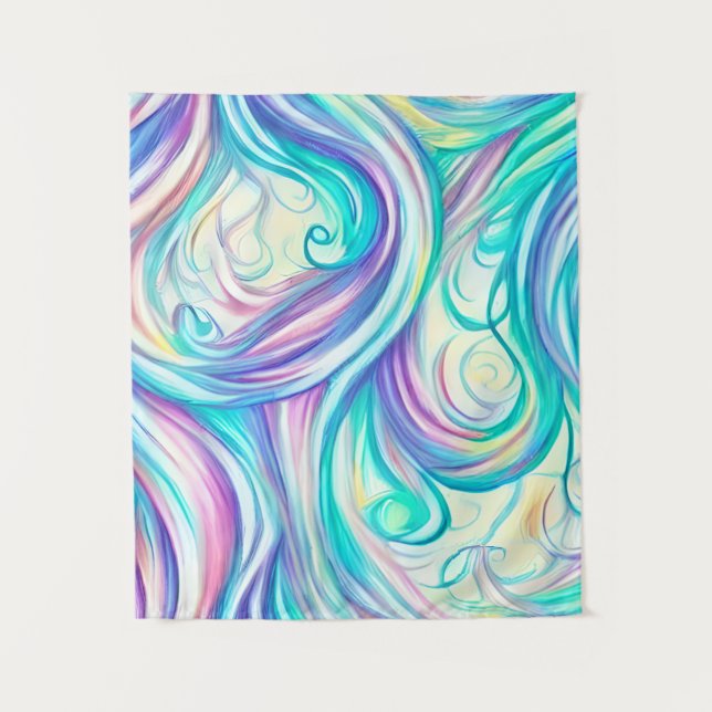 Blue Waves Twirls and Swirls Pattern Tapestry (Front)